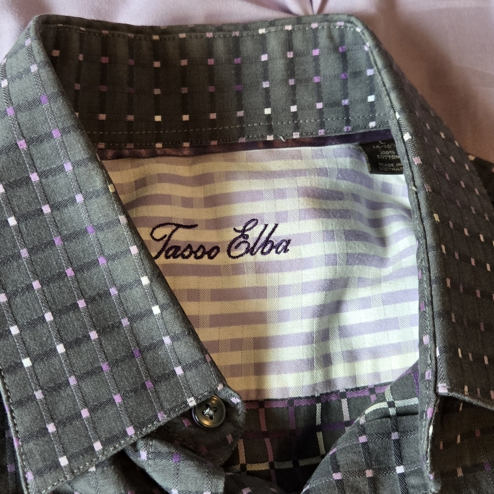 Tasso Elba Men's Gray Geometric Long Sleeve Button Down Shirt Large